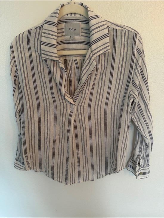 Rails Tops - Rails Striped Linen-Blend Button Down Shirt in White and Blue
